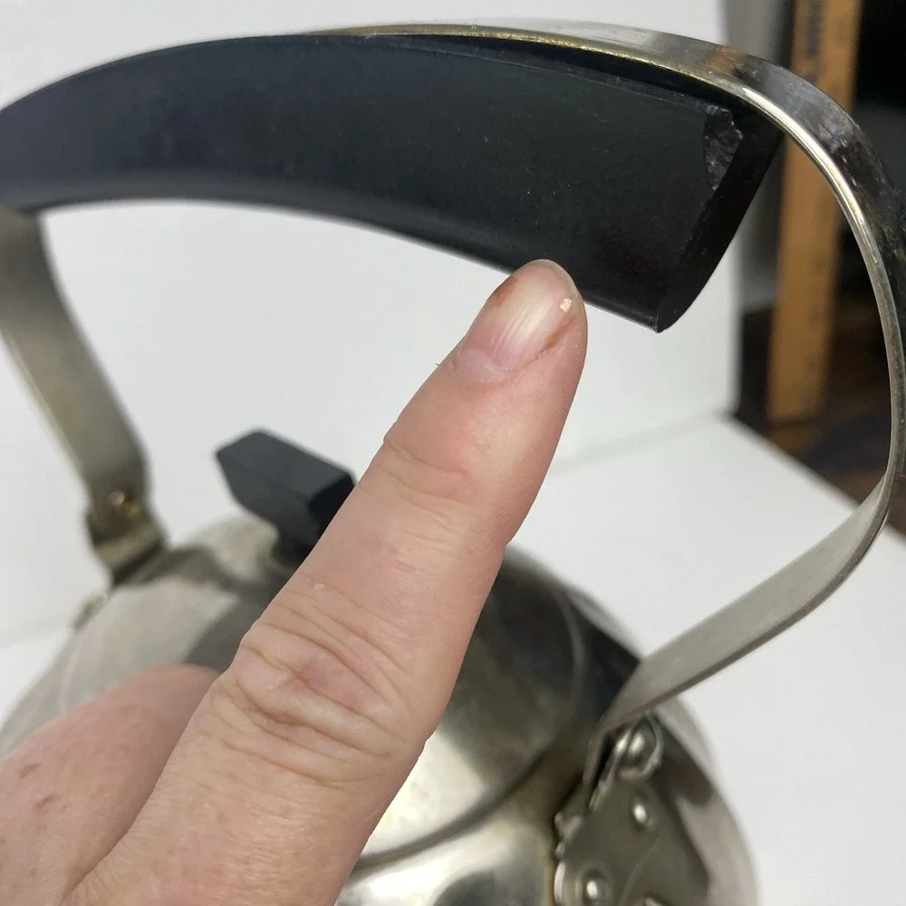 Vintage Soviet USSR Tea Kettle Nickel Plated Bronze Bakelite Handle See Descript